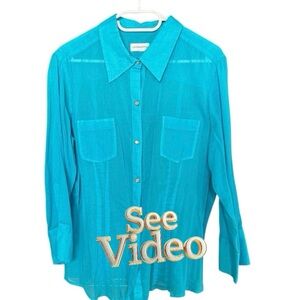 LIZ CLAIBORNE Semi-Sheer Long Sleeved Blouse with Western Snaps, Patch Pockets